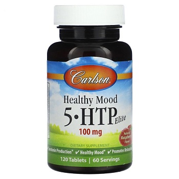 Carlson, Healthy Mood, 5HTP Elite, натуральная малина, 100 мг, 120 таблеток (50 мг в 1 таблетке) 