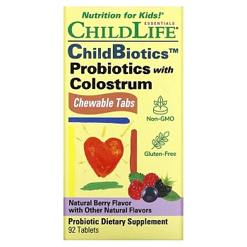 ChildLife, Пробиотик с молозивом, смесь ягод, 90 жевательных таблеток Колострум