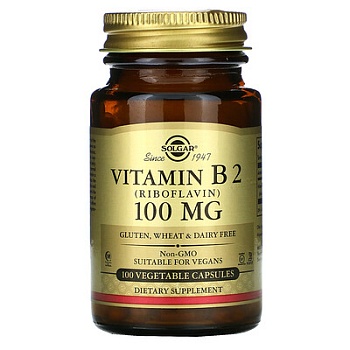 Solgar, Солгар витамин B2 (рибофлавин) 100 мг, 100 вегетарианских капсул 