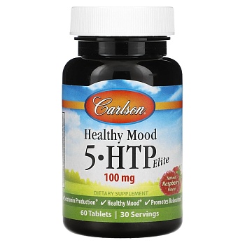 Carlson, Healthy Mood, 5HTP Elite, натуральная малина, 100 мг, 60 таблеток (50 мг в 1 таблетке) 