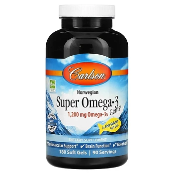 Carlson, Norwegian, Super Omega 3 Gems, высокоэффективные омега 3 кислоты, 600 мг, 180 капсул 