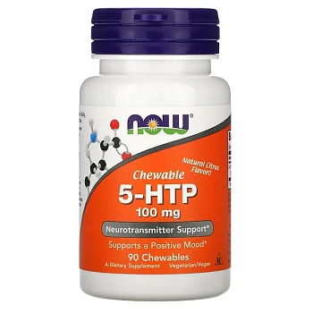 NOW Foods, 5HTP 5-гидрокситриптофан, натуральный цитрусовый вкус, 100 мг, 90 жевательных таблеток 